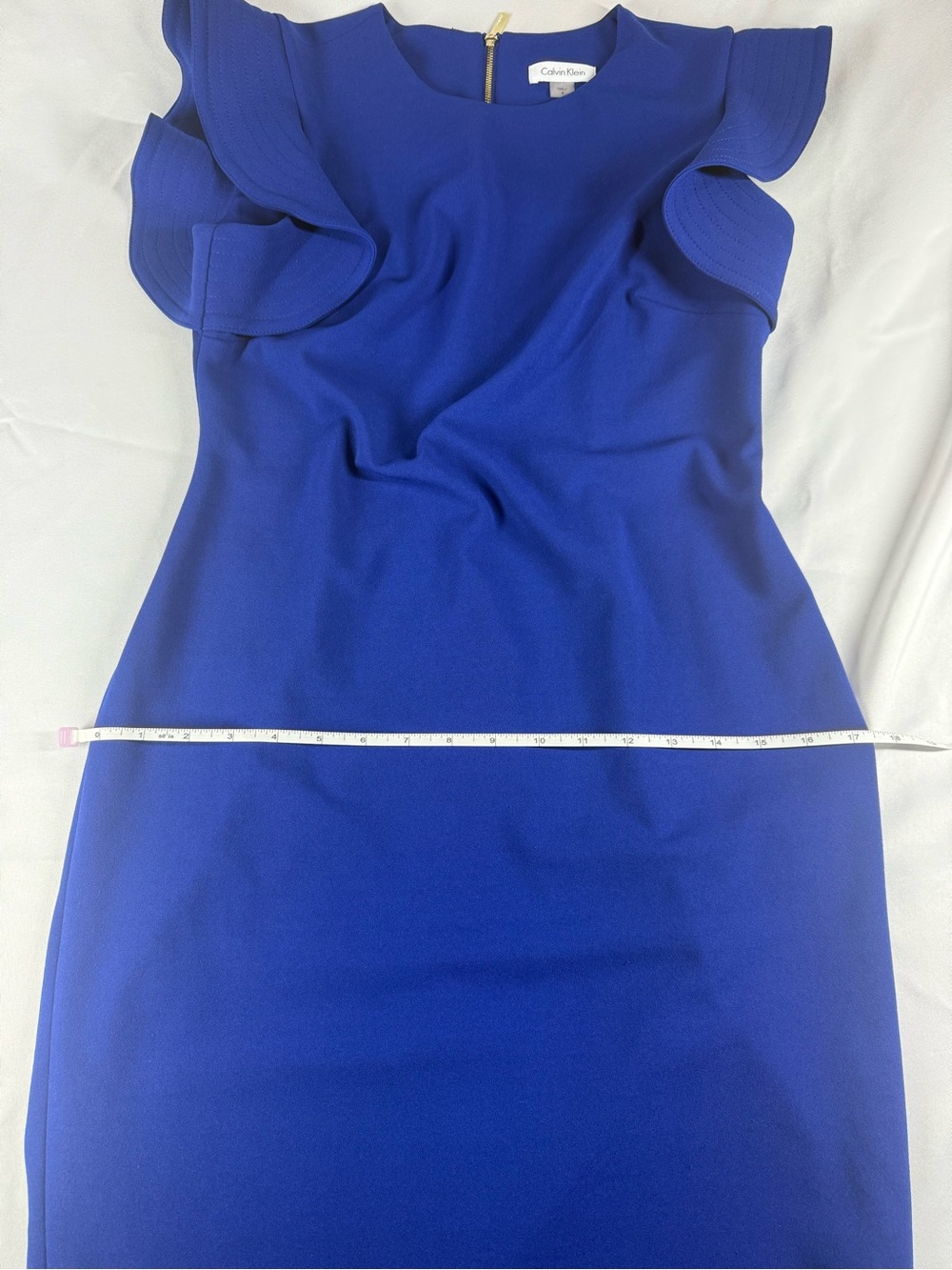 Calvin Klein Royal Blue Ruffle Sleeve Midi Sheath Dress - Picture 8 of 9
